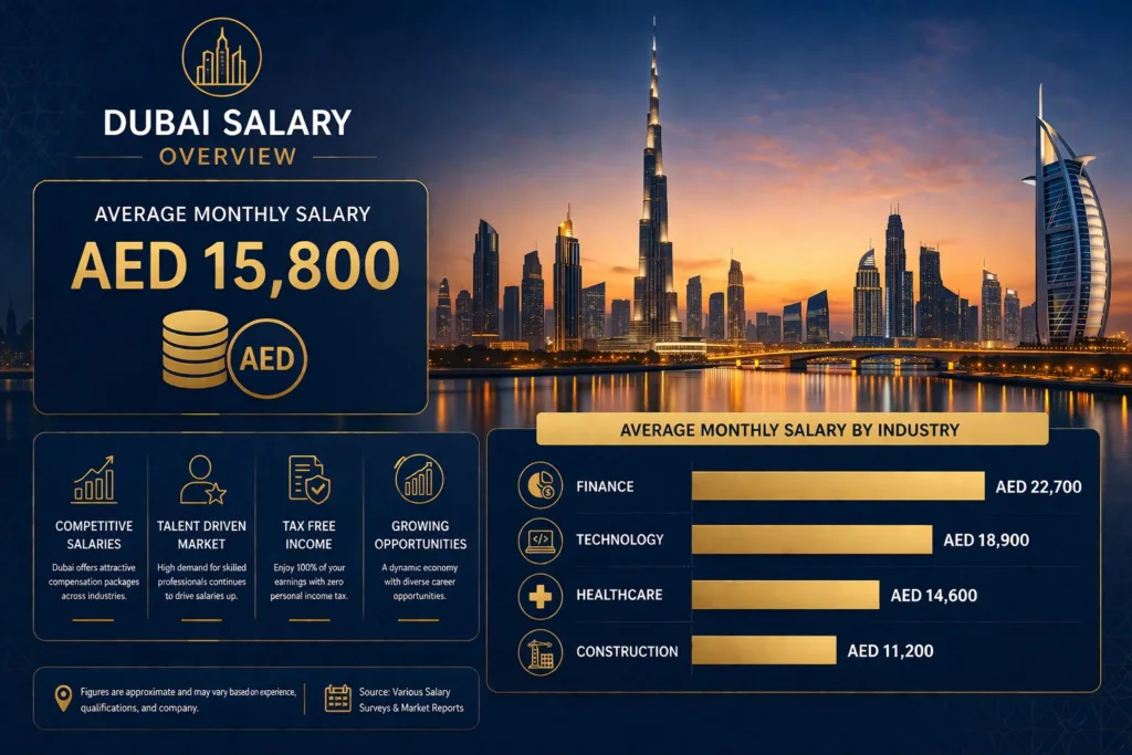 average salary in Dubai 2026 by industry and job title infographic