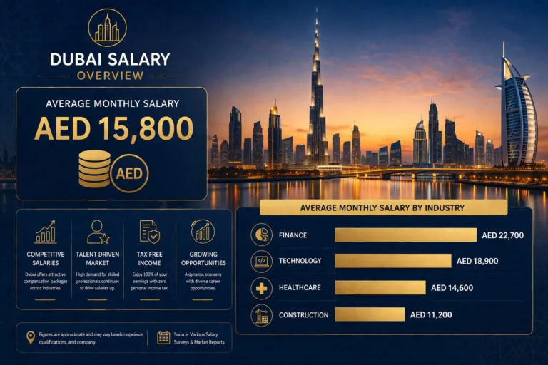 average salary in Dubai 2026 by industry and job title infographic