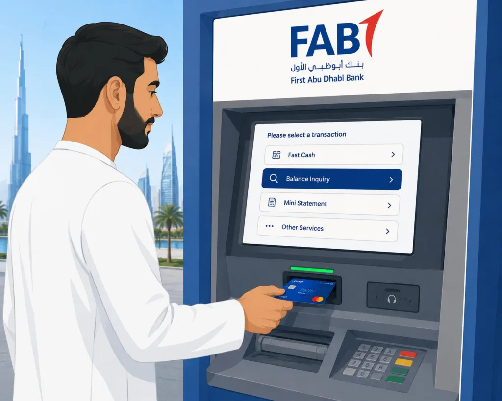 FAB ATM balance inquiry ratibi salary card UAE