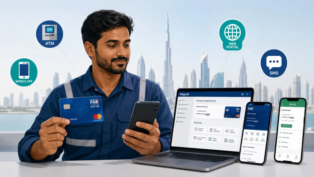 prepaid card enquiry UAE 2026 multiple methods FAB Ratibi Lulu MyPay balance check