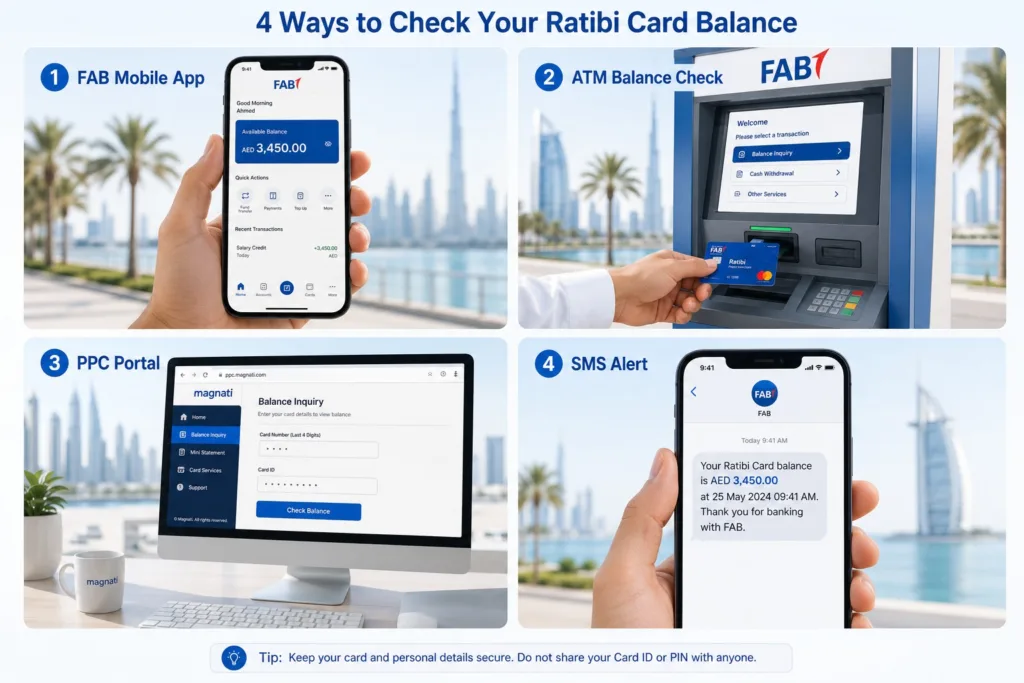 How to check Ratibi Card balance UAE ATM mobile app PPC portal