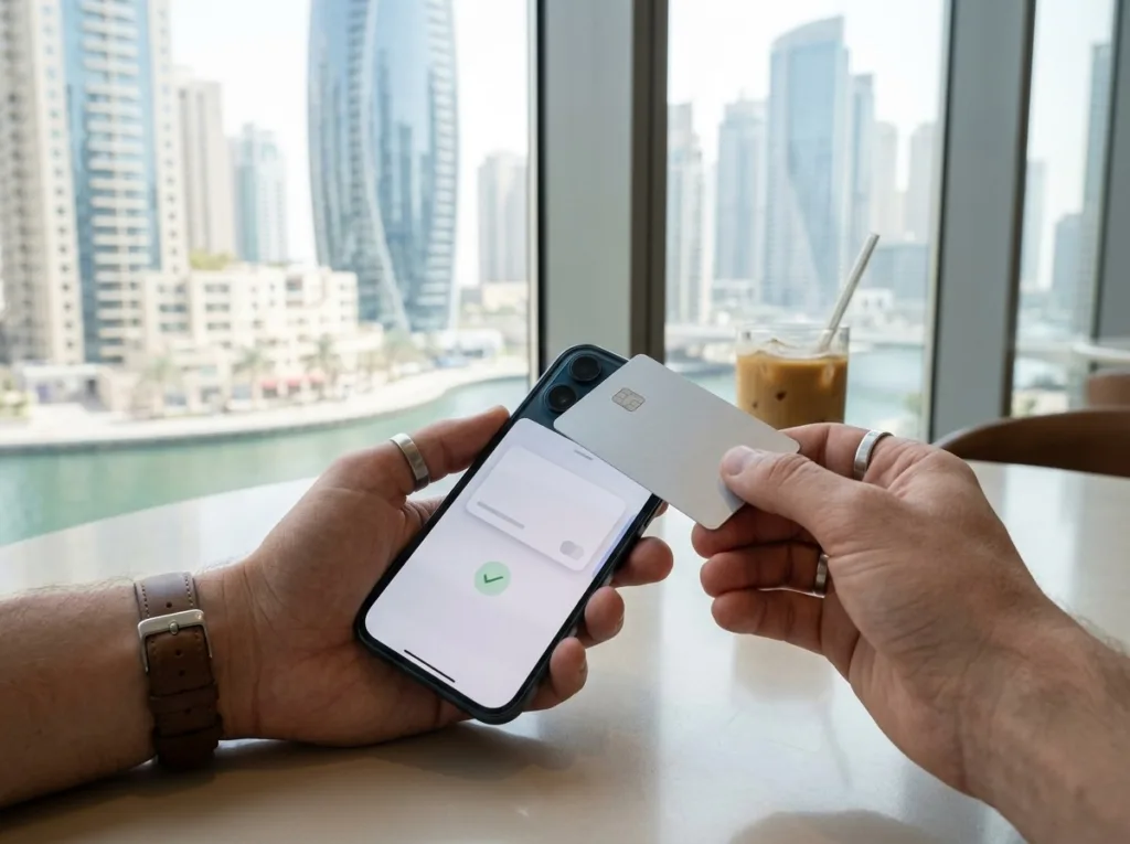 Nol card balance check with NFC as a silver card is held against the back of a smartphone